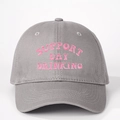 Grey cotton baseball cap with pink Support Day Drinking embroidery on white background - One Size / Gray