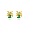 Gold plated beetle stud earrings with green teardrop zircon stones on white background - Green Beetle Style (Style 3)