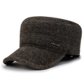 Dark brown wool blend winter cadet cap with earmuffs and premium textured tweed fabric - Adjustable / Coffee