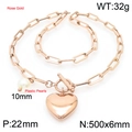 Ensemble collier et bracelet en or rose avec pendentif coeur, fermoir OT et perles - Collier Or Rose (KN235393-Z)