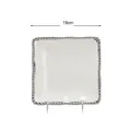 Square white ceramic plate with silver beaded rim 19cm modern dessert and salad server - 8 Inch Silver Square Plate
