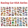 Detail view of 10 colorful waterproof racing car cartoon tattoo stickers for children - Racing KSA Series