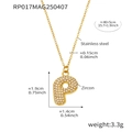 Gold plated stainless steel necklace featuring letter P pendant with zircon pavé detail - Rp017-p Gold Letter Necklace 40+5cm