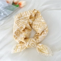 Ginger yellow cotton linen headscarf with white geometric patterns and lace trim - Yellow Geometric Block