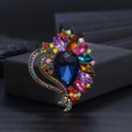 Vintage gold brooch with navy blue teardrop stone and multi-colored rhinestones - XD825017-5 Gold Multicolor