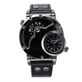 Orologio uomo Oulm alla moda con doppio fuso orario cassa asimmetrica e cinturino in pelle e borchie - Stile Cassa Nera Quadrante Nero Cinturino Nero (9591) / Nero
