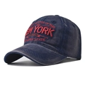 Vintage washed navy baseball cap with red New York embroidery and retro distressed finish - Adjustable / Navy Blue