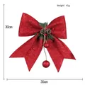 Grande fiocco natalizio rosso glitterato 35cm con pigne e bacche per l'albero di Natale - Rosso
