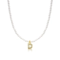 Elegant pearl necklace featuring a gold-plated letter D pendant with sparkling zircons - Letter D