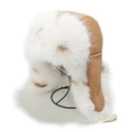 Gorro de aviador de ante color camello con piel sintética blanca y forro polar grueso - M (56-58cm) / Marrón