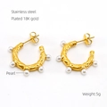 Pendientes C de acero inoxidable dorado con perla y chapado en oro de 18 quilates - ZG717 Pendientes de Perlas