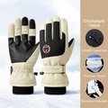 Waterproof champagne yellow ski gloves with thermal lining and touchscreen fingertips - L / SK28 Waterproof Bag Style / Beige