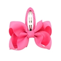 Detail of pink grosgrain ribbon bow hair clip with silver metal alligator clip - Hot Pink