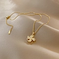 Elegant gold titanium steel necklace featuring a rotating windmill pendant with zircon stones - Titanium Steel/Zircon / X717 Gold Windmill