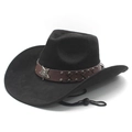 Black faux suede cowboy hat with brown leather studded band and star emblem - M (56-58cm) / Black