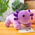 Purple plush axolotl stuffed animal in a lying position on a wooden table surface - Type A (Prone Position) / 26cm / Purple