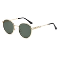 Retro round metal sunglasses with gold frame and dark green lenses in a 45-degree view - Gold Green