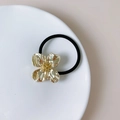 Elegant gold flower alloy ponytail holder with high elastic black hair band for women - FA2660 Gold Four-Petal Flower
