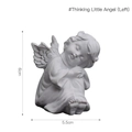 Mini resin angel sculpture ornament in matte white for retro home desk decor - Thinking Little Angel (Left)
