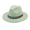 Détail du chapeau fedora en laine vert menthe avec bande en cuir à perles bohèmes - M (56-58cm) / Vert menthe