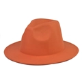 Macro detail of the flat wide brim and orange wool felt texture on this fedora hat - Adult 56-60cm / Thickened and Hardened / Orange