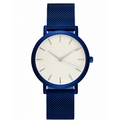 Minimalist quartz watch with navy blue milanese mesh strap and cream white dial for women - Rose Gold Case Black Dial Mesh