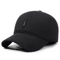 Men's winter baseball cap in black wool-like fabric with ear flaps and Sport tag - Adjustable / Black
