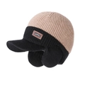 Berretto da baseball in maglia con paraorecchie bicolore beige e nero - Cachi