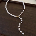 Élégant collier en Y avec perles blanches, fermoir doré et design minimaliste de perles - Collier en Y perle blanche (108# Collier-7mm)