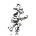 Silver witch on broomstick metal pendant charm for Halloween DIY jewelry making - 10871-Witch on Broomstick