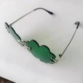 Cloud shaped rimless sunglasses with green lenses and slim silver metal temples - 8109 Cloud Shape Silver Frame Dark Green Lens