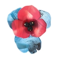 Exquisite flower brooch in vibrant magenta and lake blue with artistic ink textures - Blueberry Mix