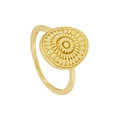 Retro 18k vergoldeter Kupferring mit Sonnenstrahl-Augenmuster auf runder Front - US 6 / Gold