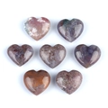 Polished 20mm heart-shaped natural crystal stones in various colors and patterns - India Agate