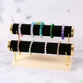Double-tier gold metal and wood jewelry display stand with black velvet cylinder rods - 2-Tier Black Velvet