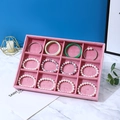 Bandeja para joyas de terciopelo rosa con 12 divisiones para pulseras y anillos - Bandeja de Almacenamiento Dividida