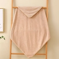 Soft pink coral fleece hooded baby bathrobe with embroidery hanging on wooden rack - 80*80cm / Plain Coffee