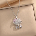 Hello Kitty pendant necklace with micro-set zircons and pink bow on gold jewelry box - 454 Silver Ht Cat