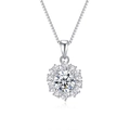 Collier en argent 925 avec pendentif fleur en moissanite 1 carat et chaîne à mailles carrées - Argent 925 / Style Moissanite (Couleur Or Blanc)