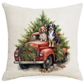 Fodera per cuscino natalizio con camion rosso vintage e cani carini su lino - Stile Cane da Camion 1 / 45*45cm Lino monofacciale