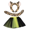 Kids leopard cosplay set with plush ears headband, tail and neon yellow tutu skirt - Yellow Leopard 3-Piece Set (with Tutu)
