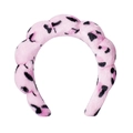 Pink and black leopard print padded plush headband with twisted wavy sponge design - Rose Red Leopard Headband