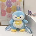 Cute blue penguin plush backpack for girls with yellow checkered bib and lace details - Blue