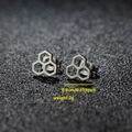 Minimalist geometric honeycomb stud earrings in stainless steel with hollow hexagon design - 055 Honeycomb Steel