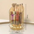 Rotating amber makeup brush holder with 17cm height and striped acrylic texture - Plain Style / Amber Orange