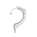 Silver feather ear cuff wrap with sparkling cubic zirconia wing and teardrop stone - Style A Silver Left Side (M-430)