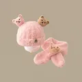 Pink winter knit baby hat and scarf set with cute teddy bear ears for warm protection - Set Of Three Pink Bears (for Children Aged 2 Months To 2 Years)