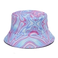 Double-sided sun hat with pink and blue tie-dye marble pattern for women outdoor summer - Style 2 (Pink Blue Marble)