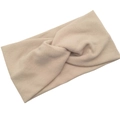 Ribbed knit yoga headband in beige featuring a stylish cross-knot elastic design - Beige