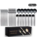 24-piece matte black stainless steel cutlery set with elegant textured storage box - 24-Piece Set / Black
